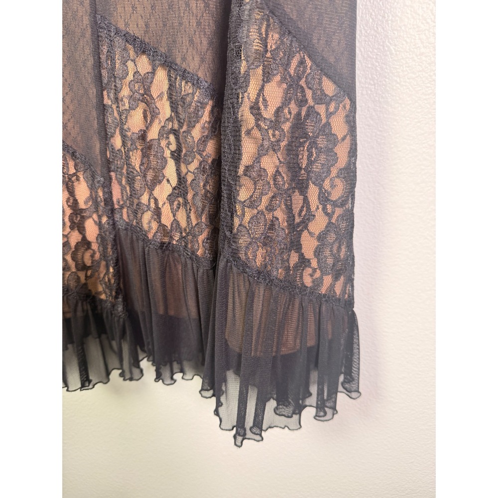 Avenue Black Lace Mesh Maxi Skirt Tan Lining Ruffle Hem Plus Size 18/20 - Picture 6 of 10